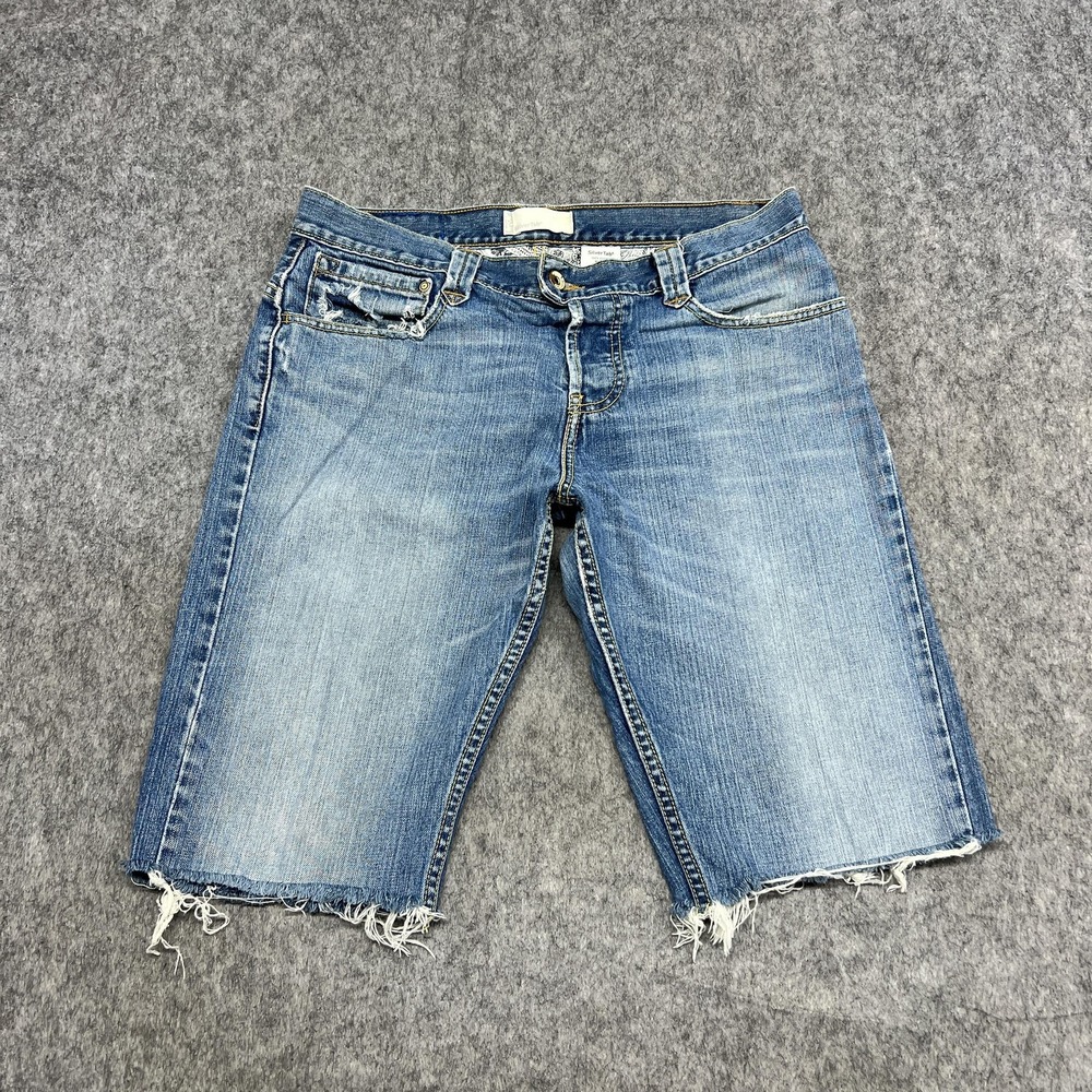 SilverTab Shorts Mens 34 Blue Denim‎ Distressed Bermuda Raw Hem Cutoff Jorts